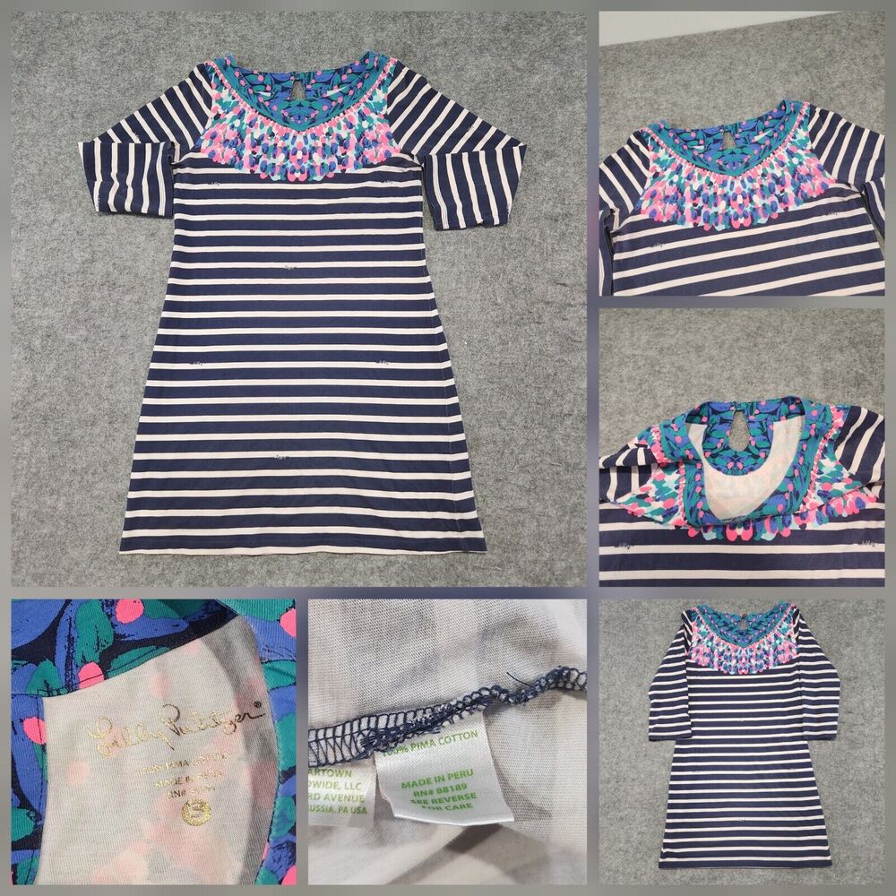 Lilly Pulitzer Womens S Small Bay Shirt Dress Sleeved Striped Summer Pima Cotton